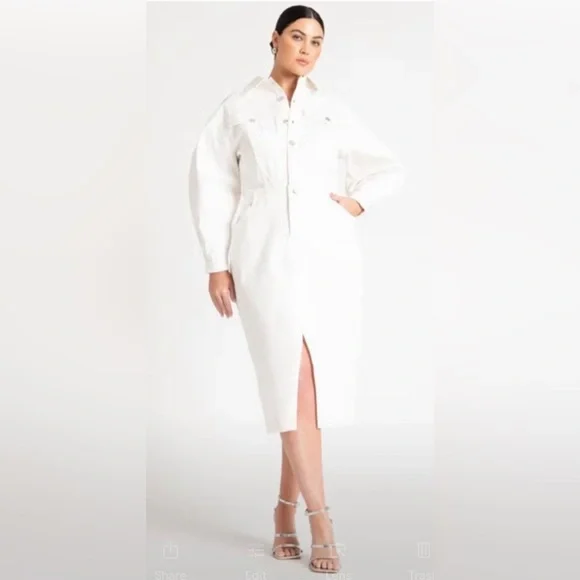 ELOQUII Women's Plus Size Oversized Denim Midi Dress - 24, White Denim